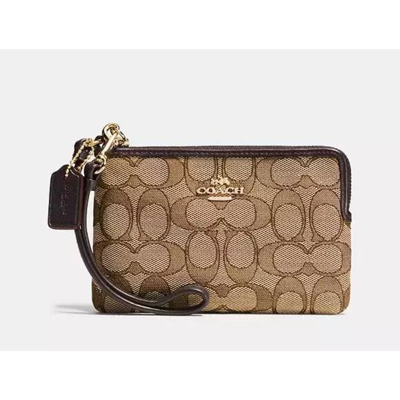 Coach Corner Zip Wristlet In Signature Canvas Brown Reg. $88 - Picture 1 of 7